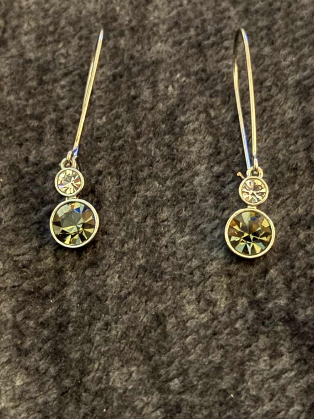 Silver Drop Earrings with Gray Crystal Accents
